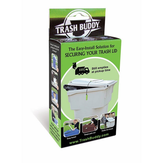 Trash Buddy - Dog Proof Trash Can Lid - The Easy-Install Solution for Securing Your Outdoor Garbage Can Lid - Still Empties at Pickup Time