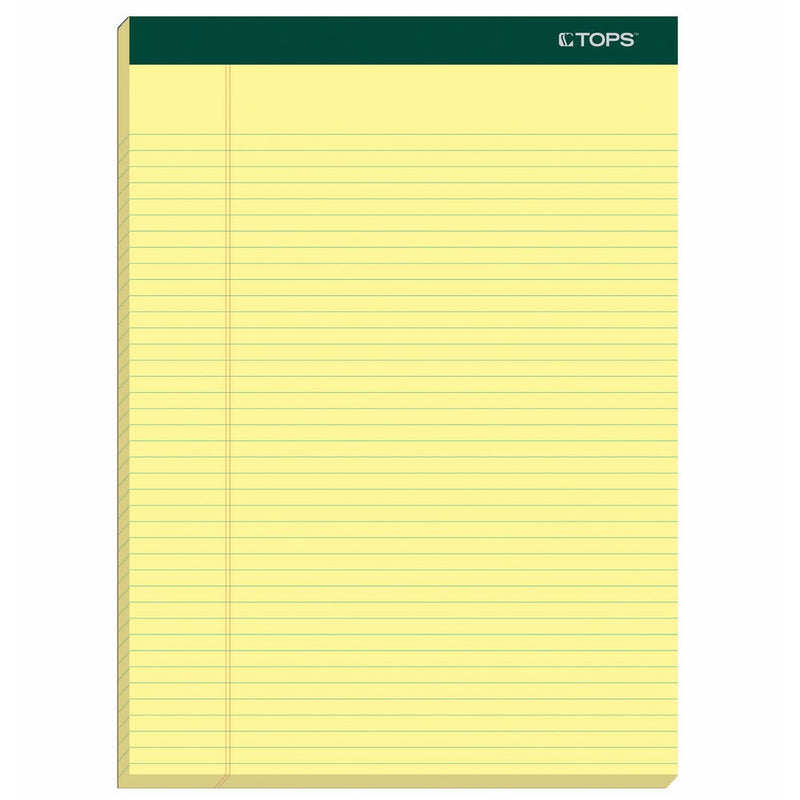 TOPS Docket Writing Pads, 8-1/2" x 11-3/4", Perforated, Canary Paper, Narrow Rule, 2x The Sheets Of Standard Pads, 100 Sheets, 6 Pack (63376)