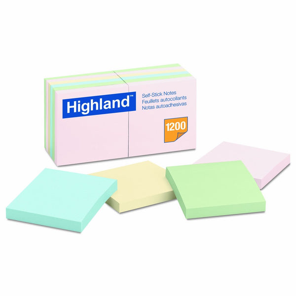 Highland 6549A Self-Stick Notes, 3 x 3, Assorted Pastel, 100-Sheet (Pack of 12)