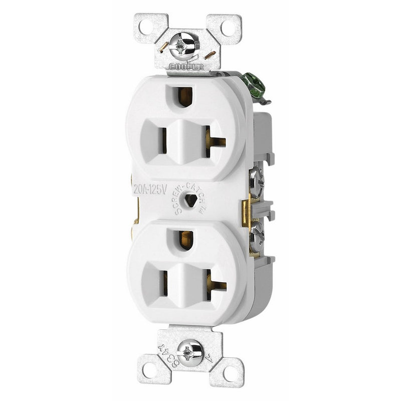 Eaton CR20W-SP-L Commercial Grade Straight Blade Duplex Receptacle with 20-Amp, 125-Volt, 5-20-NEMA Rating, White