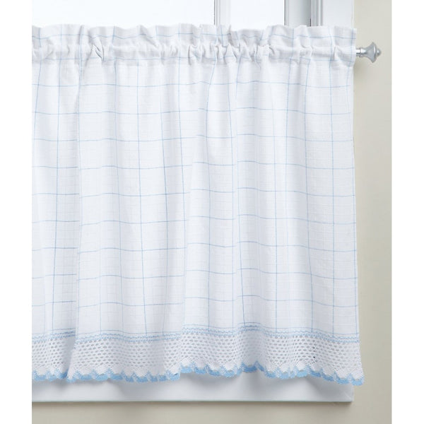 Lorraine Home Fashions Adirondack Tier Curtain Pair, 60 by 24-Inch, White/Blue