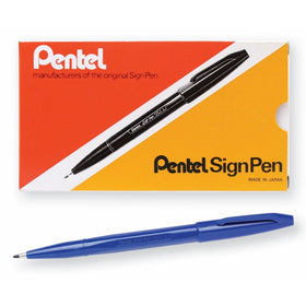 Pentel Sign Pen Fiber-Tipped Pen, Blue Ink, Box of 12 (S520-C)