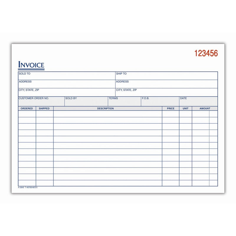 Adams Invoice Book, 3-Part, Carbonless, 5.56 x 8.44 Inch, 50 Sets per Book, White, Canary, and Pink (TC5840)