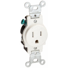 Leviton T5015-W 15-Amp 125-Volt NEMA 5-15R, 2P, 3W, Narrow Body Single Receptacle, White