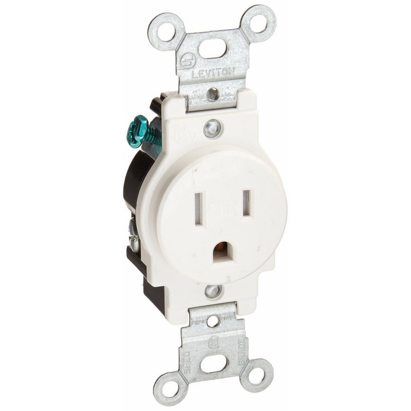Leviton T5015-W 15-Amp 125-Volt NEMA 5-15R, 2P, 3W, Narrow Body Single Receptacle, White