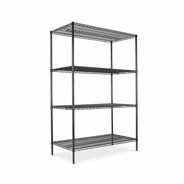 Alera ALESW504824BL Industrial Heavy-Duty Wire Shelving Starter Kit, 4-Shelf, 48w x 24d x 72h, Black