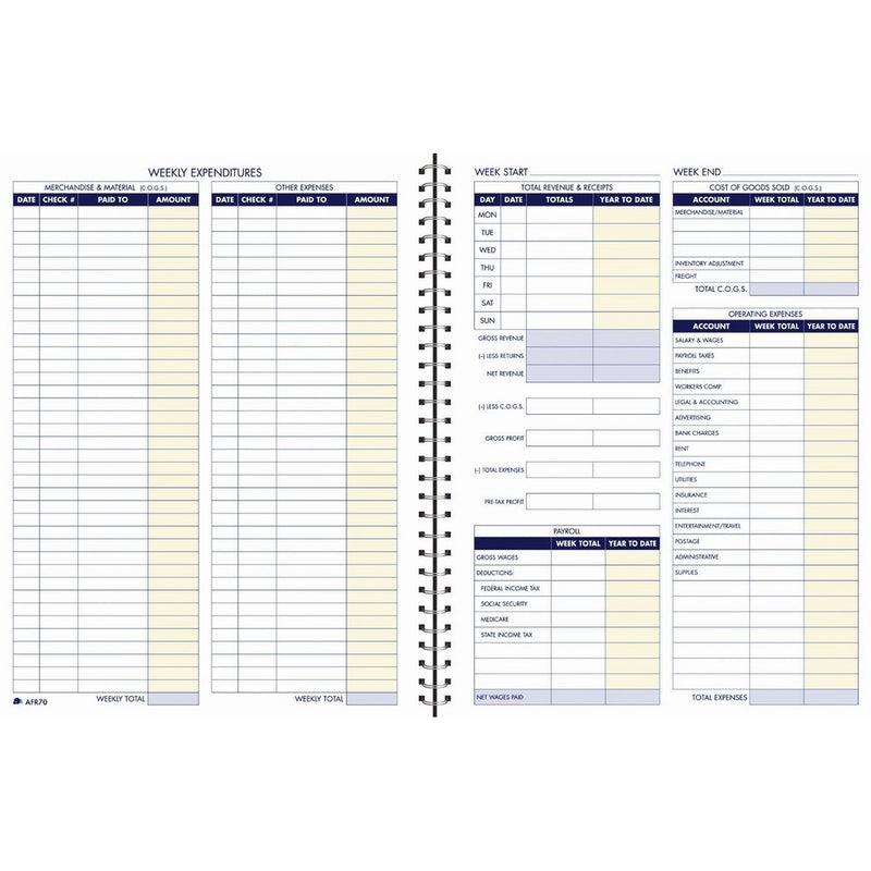 Adams Bookkeeping Record Book, Weekly Format, 8.5 x 11 Inches, White (AFR70)