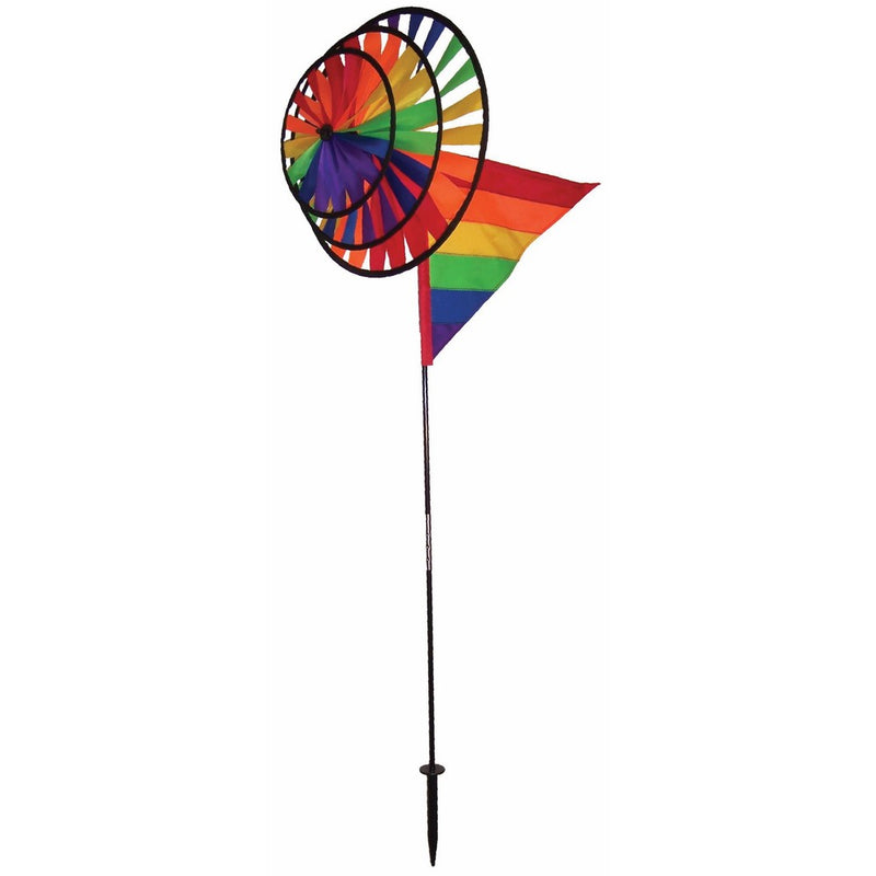 In the Breeze Triple Wheel Rainbow Garden Spinner with Wind Sail