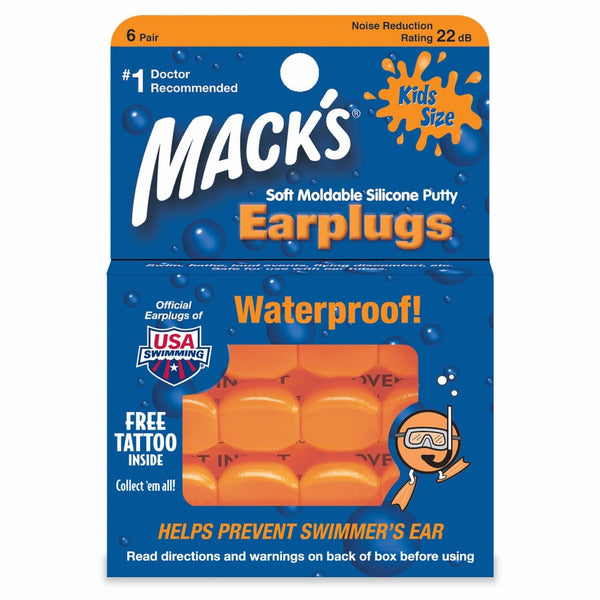 Mack's Soft Moldable Silicone Putty Ear Plugs – Kids Size, 6 Pair – Comfortable Small Earplugs for Swimming, Bathing, Travel, Loud Events and Flying