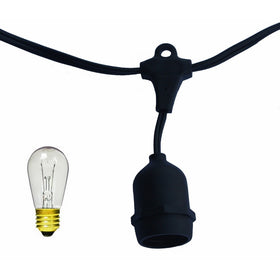String Light Company Vintage 48-Ft Outdoor Commercial String Lights with 15 Suspended Sockets and 15 Clear S14 Bulbs, 16 Gauge Black Cord
