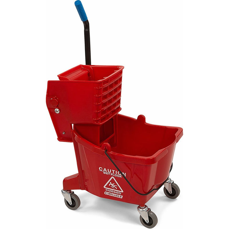 Carlisle 3690805 Commercial Mop Bucket With Side Press Wringer, 26 Quart Capacity, Red