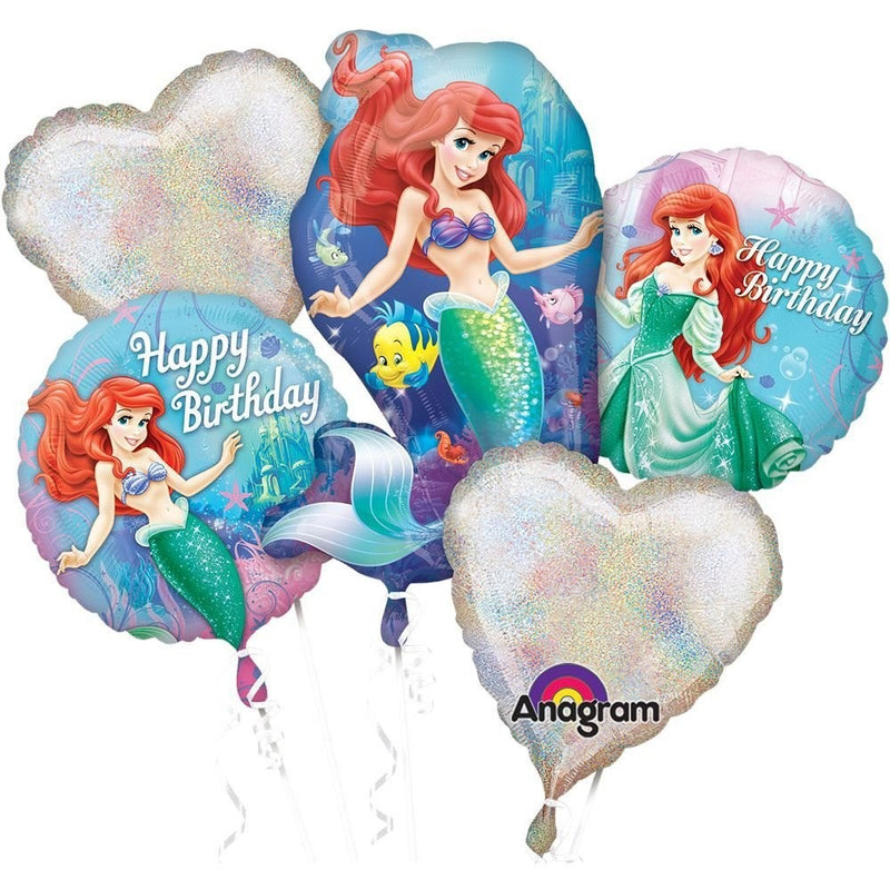 Little Mermaid Balloons - Ariel Balloon Bouquet - 5 Balloons