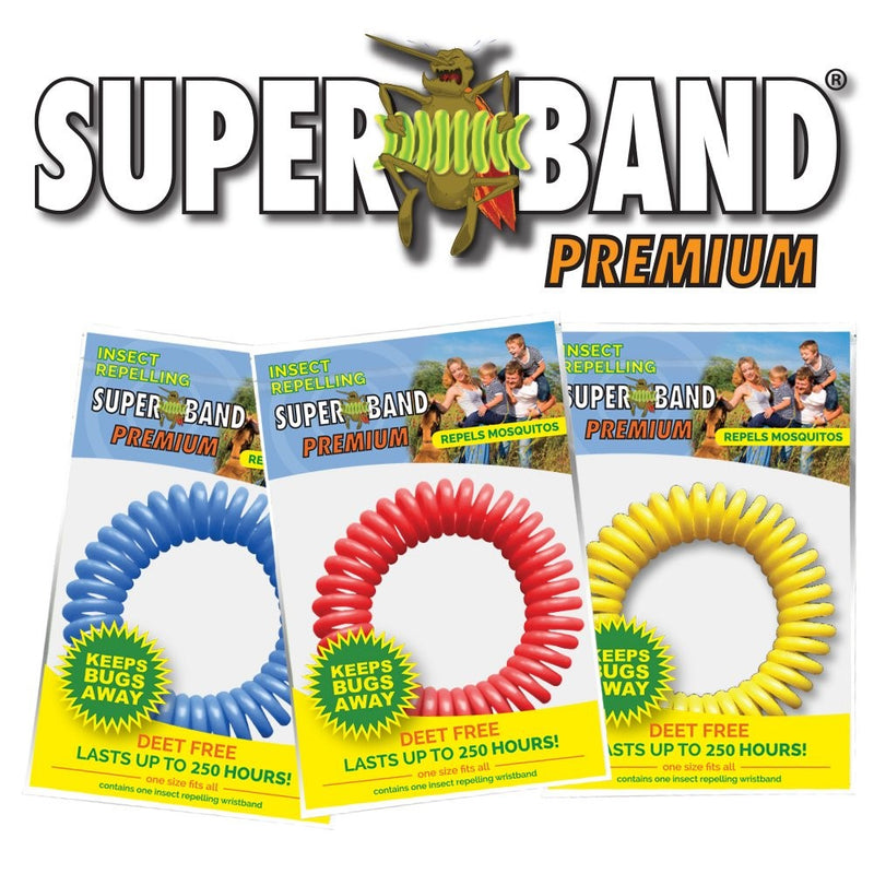 Superband Premium Insect Repellent Bracelet: Assorted Colors - Red, Blue, Yellow (10 Pack)