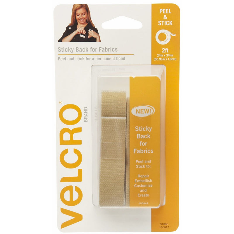 VELCRO Brand - Sticky Back for Fabrics: No sewing needed - 24" x 3/4 Tape - Beige