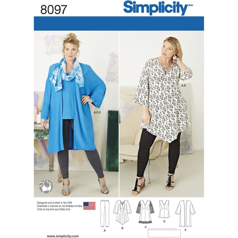Simplicity Creative Patterns US8097FF Plus Size Tunic, Top, Kimono and Knit Leggings, Size FF (18W-20W-22W-24W)