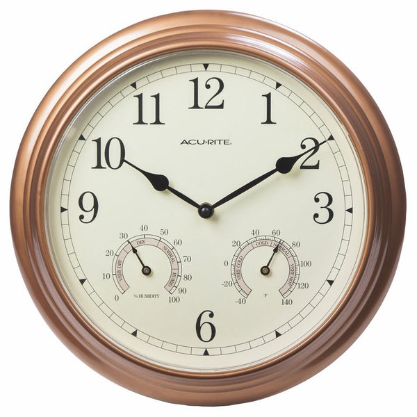 AcuRite 00919 13-Inch Copper Indoor/Outdoor Wall Clock with Thermometer and Hygrometer