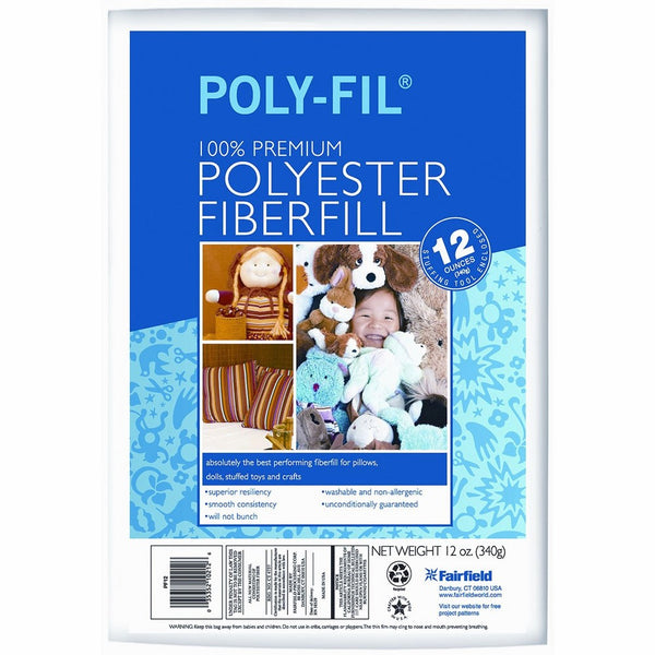 Fairfield PF12A Poly-Fil Premium Polyester Fiber, White, 1 Bag, 12-Ounce