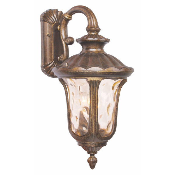 Livex Lighting 7657-50 Outdoor Wall Lantern with Hand Blown Light Amber Water Glass Shades, Moroccan Gold