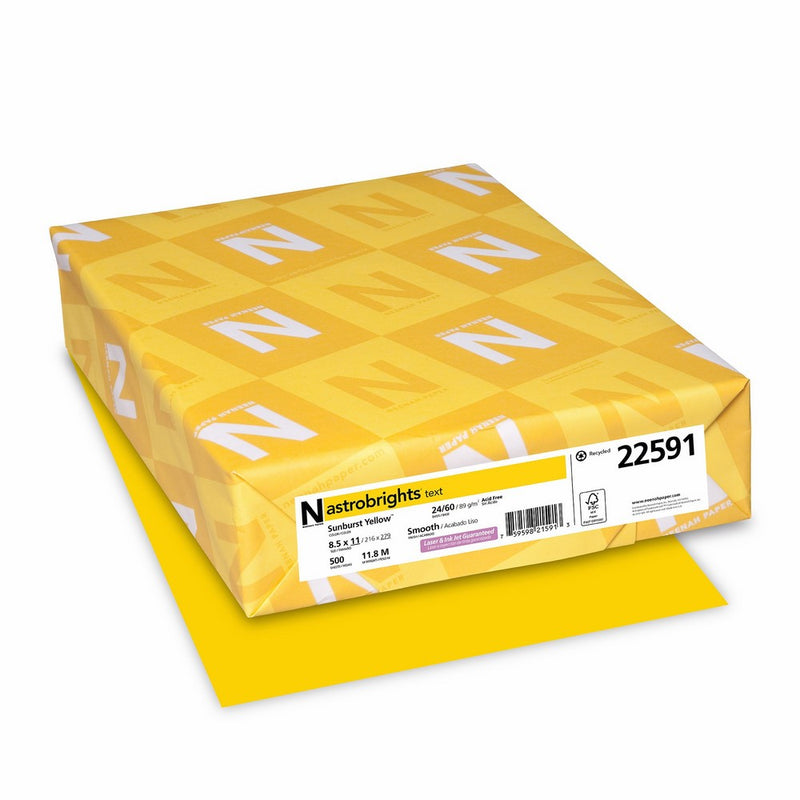 Astrobrights Color Paper, 8.5” x 11”, 24 lb/89 gsm, Sunburst Yellow, 500 Sheets (22591)