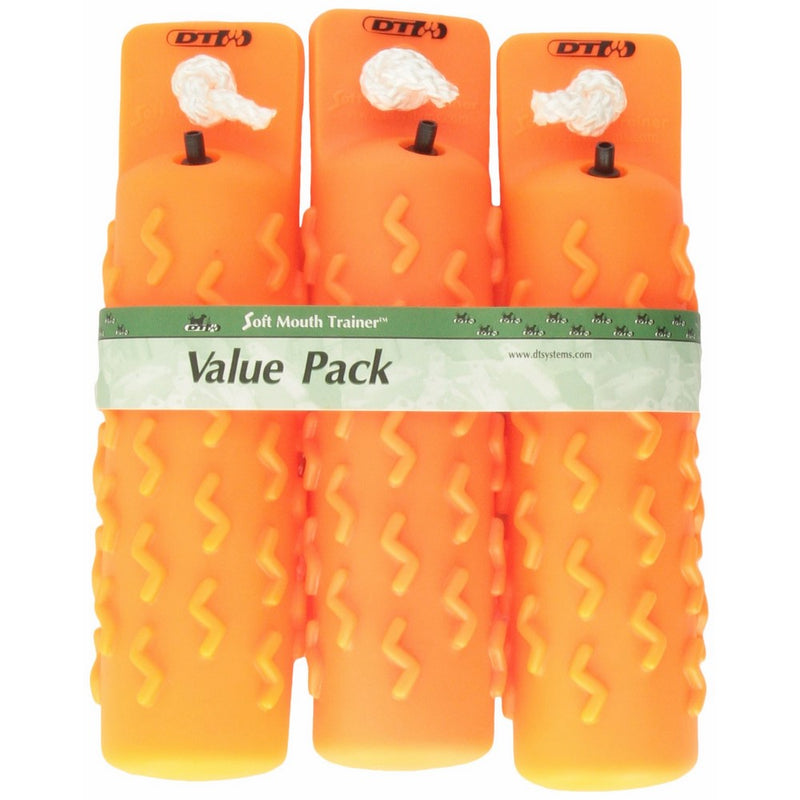 D.T. Systems Soft-Mouth Trainer Large 3-Inch by 12-Inch Plastic Dog Training Dummy, Blaze orange, 3-Pack