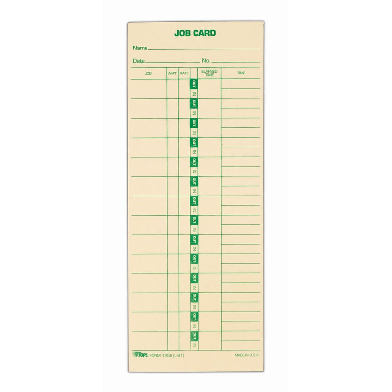 TOPS Job Cards (Replaces L-61, 15-800622), 1-Sided, 3-1/2" x 9", Manila, Green Print, 500-Count (1258)