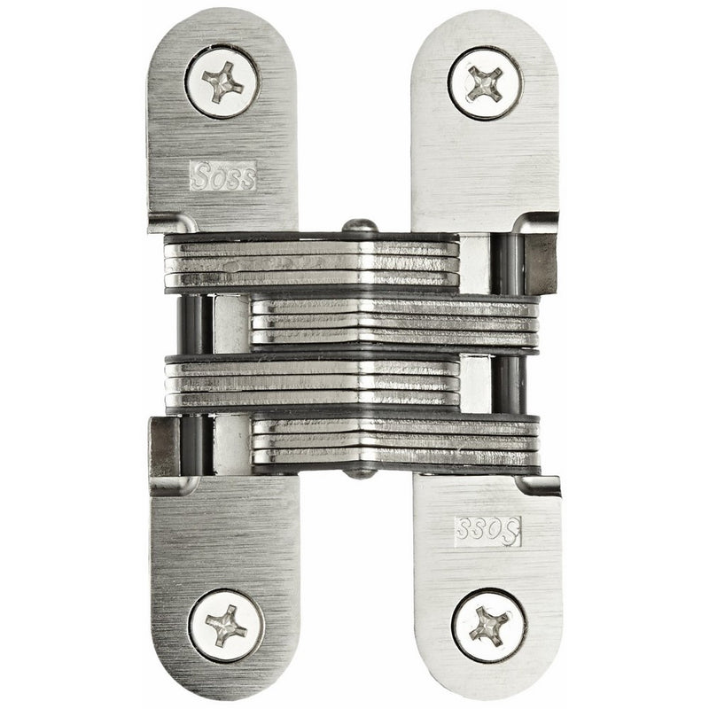 SOSS Mortise Mount Invisible Hinge with 4 Holes, Zinc, Satin Chrome Finish, 4-5/8 Leaf Height, 1" Leaf Width, 1-7/16 Leaf Thickness, 14 x 1-1/2 Screw Size