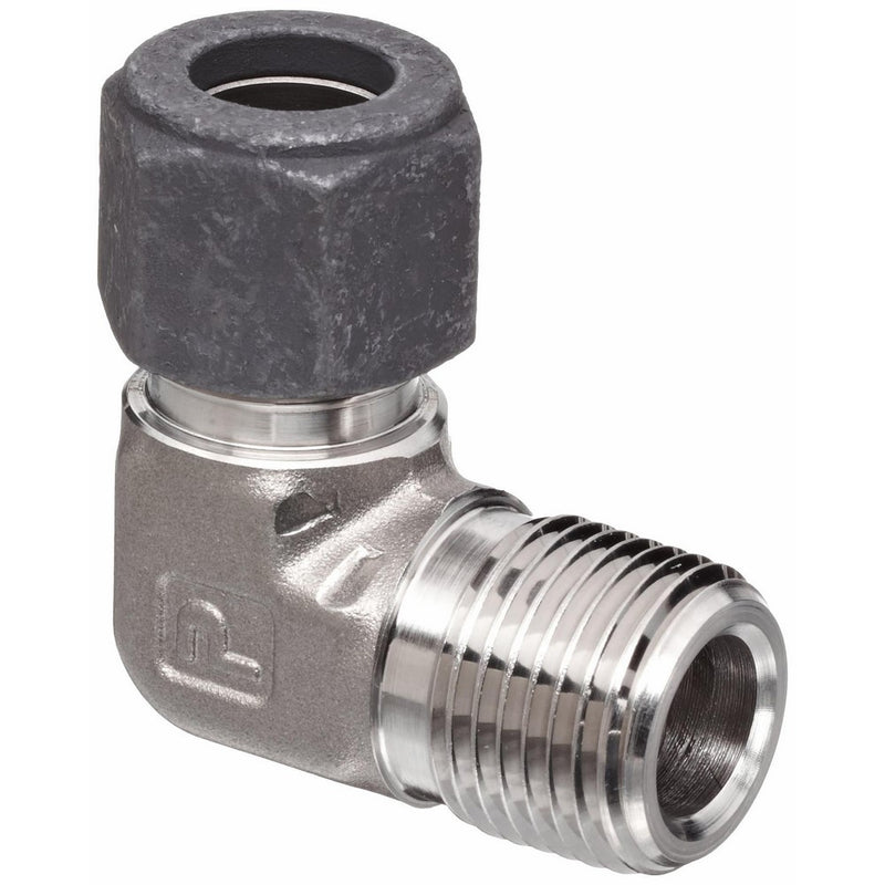 Parker CPI 8-8 CBZ-SS 316 Stainless Steel Compression Tube Fitting, 90 Degree Elbow, 1/2" Tube OD x 1/2" NPT Male