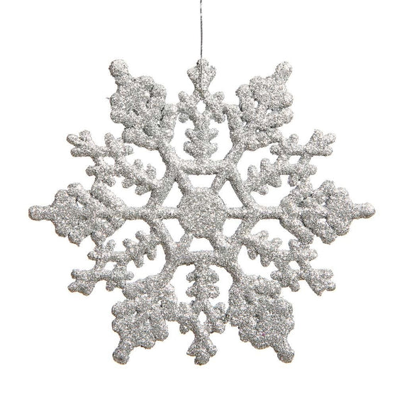 Vickerman Plastic Glitter Snowflake, 4-Inch, Silver, 24 Per Box