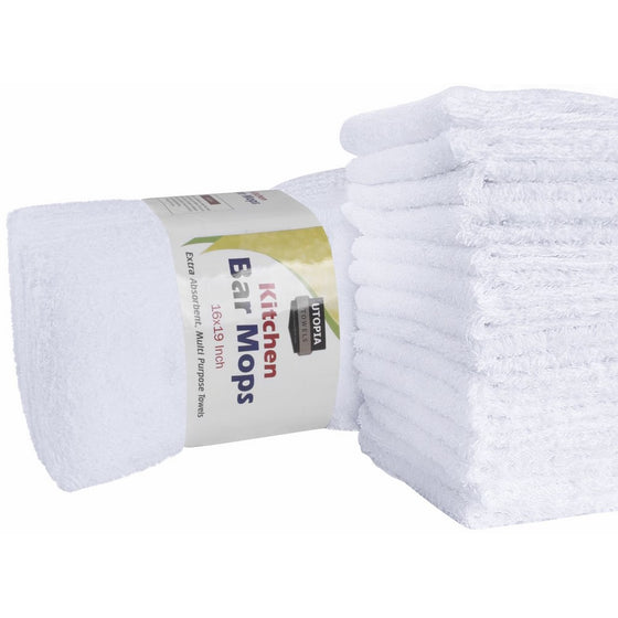 Utopia Towels Kitchen Bar Mop Cleaning Towels (12 Pack, 16 x 19 Inch) - Pure Cotton White Kitchen Towels, Restaurant Cleaning Towels, Shop Towels and Rags - Bulk Bar Mop Set