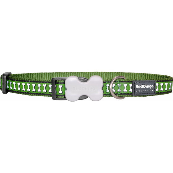 Red Dingo Reflective Dog Collar, Small, Green