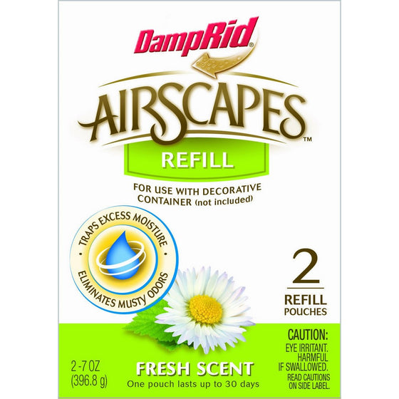 DampRid AS20FS Airscapes Dehumidifier Refill Pouches, Fresh Scent, 1 Box (2 Pouches Total)