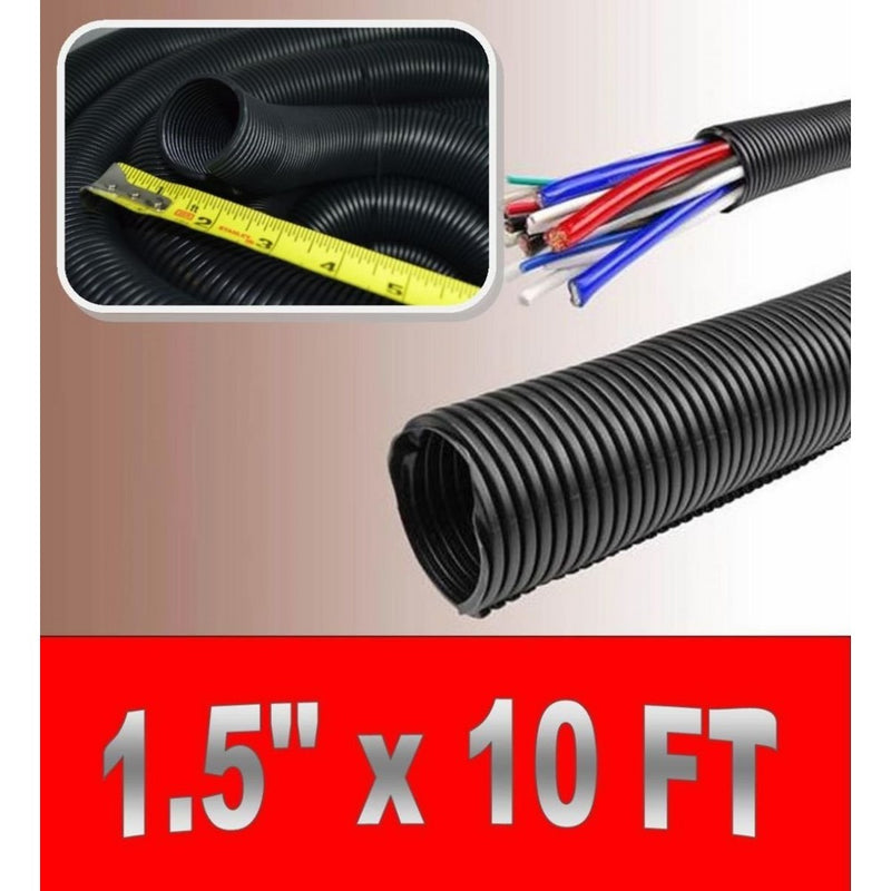 1.5" x 10' BLACK SPLIT LOOM TUBING Wire & Hose Cover Polyethylene Audio Video