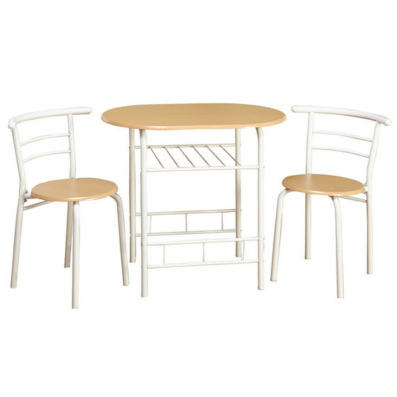 Target Marketing Systems 3 Piece Two-TonedBistro Dining Set with 2 Mid-Back Chairs and 1 Round Pedestal Dining Table, White/Natural