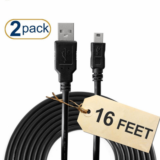 PS3 Controller Charger Cable (2-Pack) 16 Feet Long - 60% Thicker Charges at Super Speeds - USB to Mini USB - PS3 Charger Cable - PS3 Charging Cable – PS3 Controller Cable - PS3 USB Charger