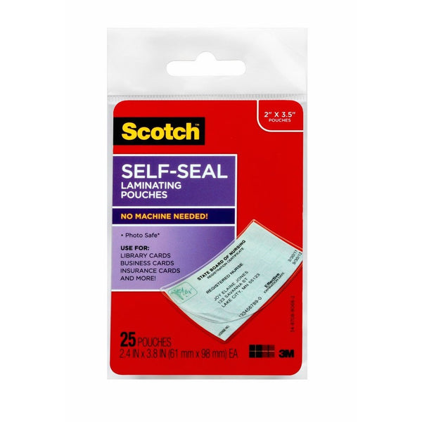 Scotch LS851G Self-Sealing Laminating Pouches, 9.5 mil, 2 7/16 x 3 7/8, Business Card Size (Pack of 25)