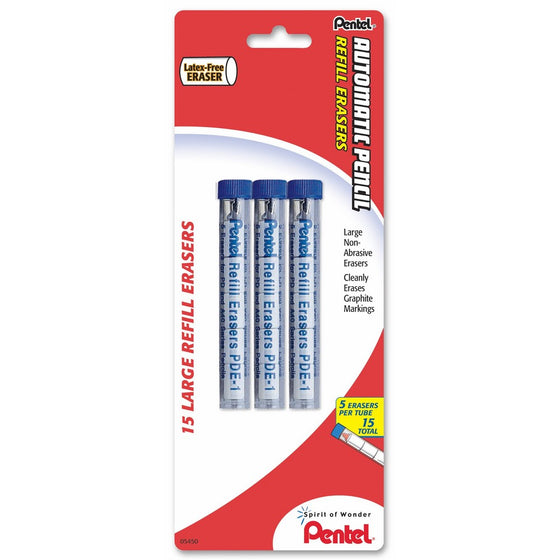 Pentel Eraser Refills for Mechanical Pencils Pack of 15 (PDE1BP3-K6)