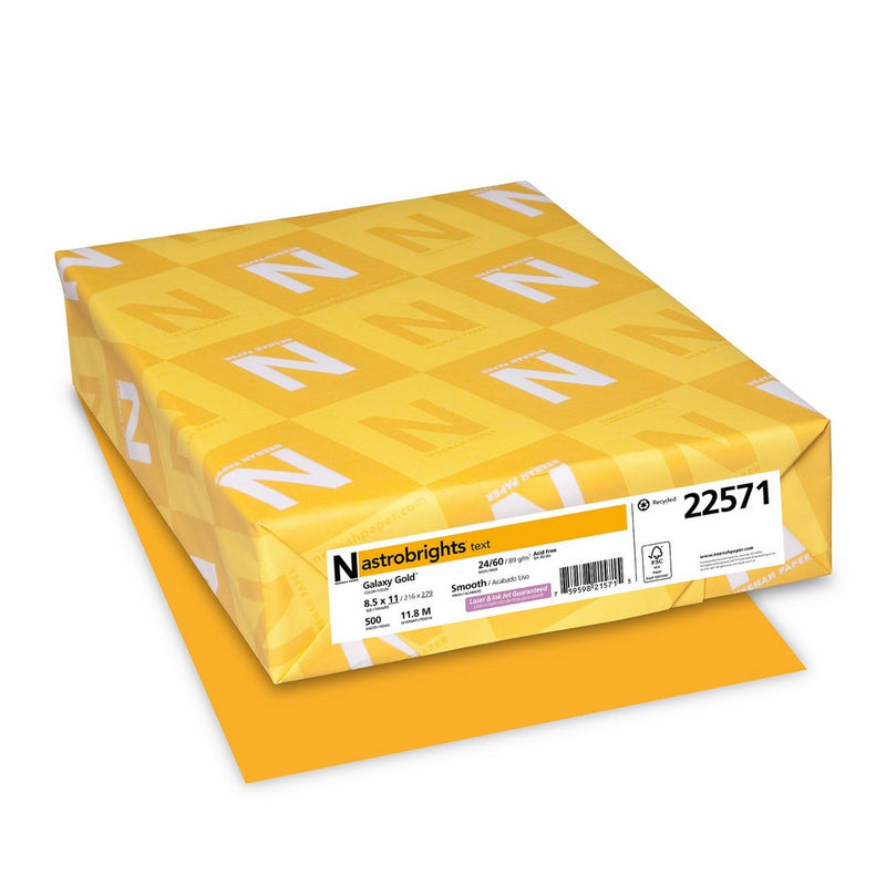 Astrobrights Color Paper, 8.5” x 11”, 24 lb/89 gsm, Galaxy Gold, 500 Sheets (22571)