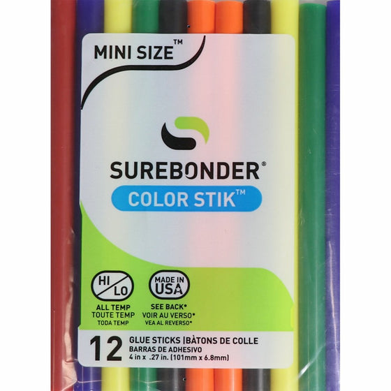 Surebonder CO-12V Mini All Temperature Colored Glue Stik-12 glue sticks-4" length5/16" diameter