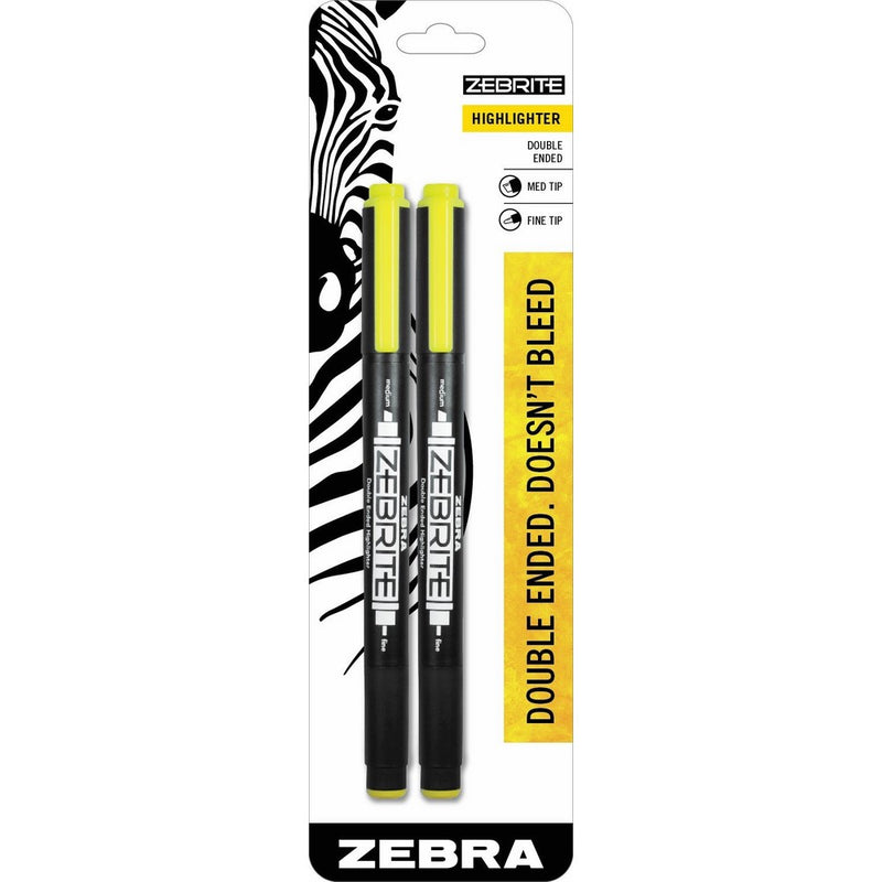 Zebra Zebrite Double-Ended Highlighter, Chisel and Fine Point, Yellow, 2-Count