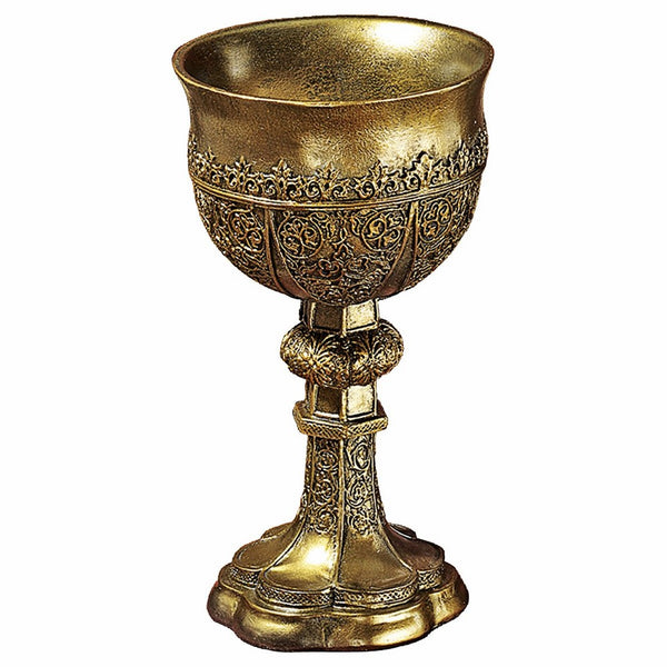 Design Toscano Golden Chalice of King Arthur Medieval Decor Gothic Goblet Sculpture, 9 Inch, Polyresin, Gold