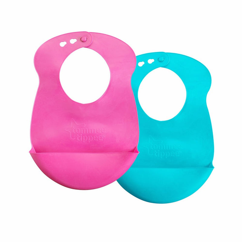 Tommee Tippee Easi-Roll Bib, Pink and Purple/Pink and blue, 2 Count, Colors may vary