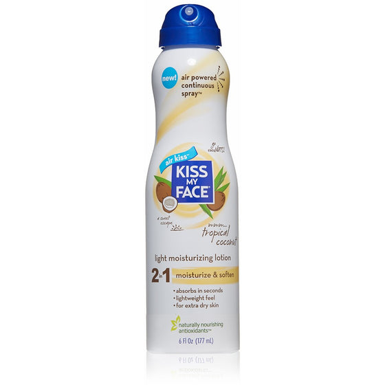 Kiss My Face Moisturizing Spray Lotion, Tropical Coconut Oil Light Moisturizer, 6 oz