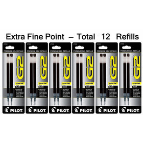 Pilot G2 Gel Ink Refill for Rolling Ball Pens, Extra Fine Point, Black Ink (PIL77232-6PACKS)