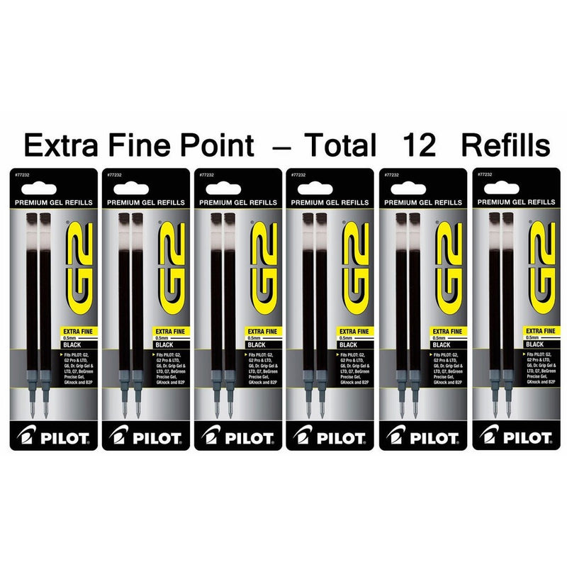 Pilot G2 Gel Ink Refill for Rolling Ball Pens, Extra Fine Point, Black Ink (PIL77232-6PACKS)