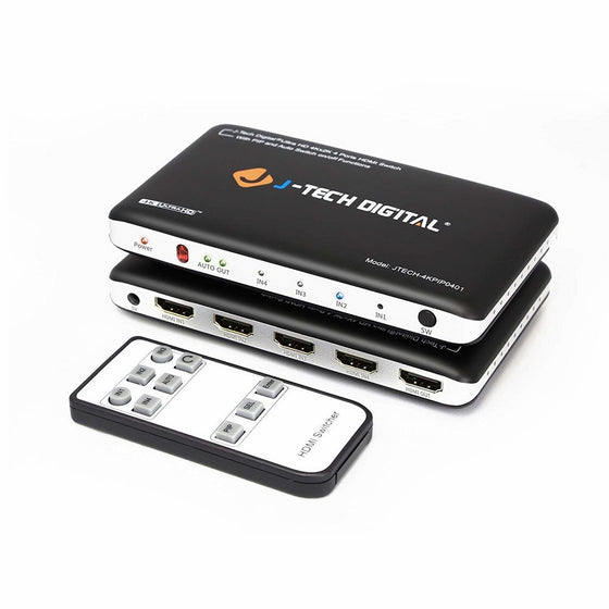 J-Tech DIgital 4-Port 4K 4x1 HDMI Switch with PIP, IR Wireless Remote Control Auto Switch ON OFF