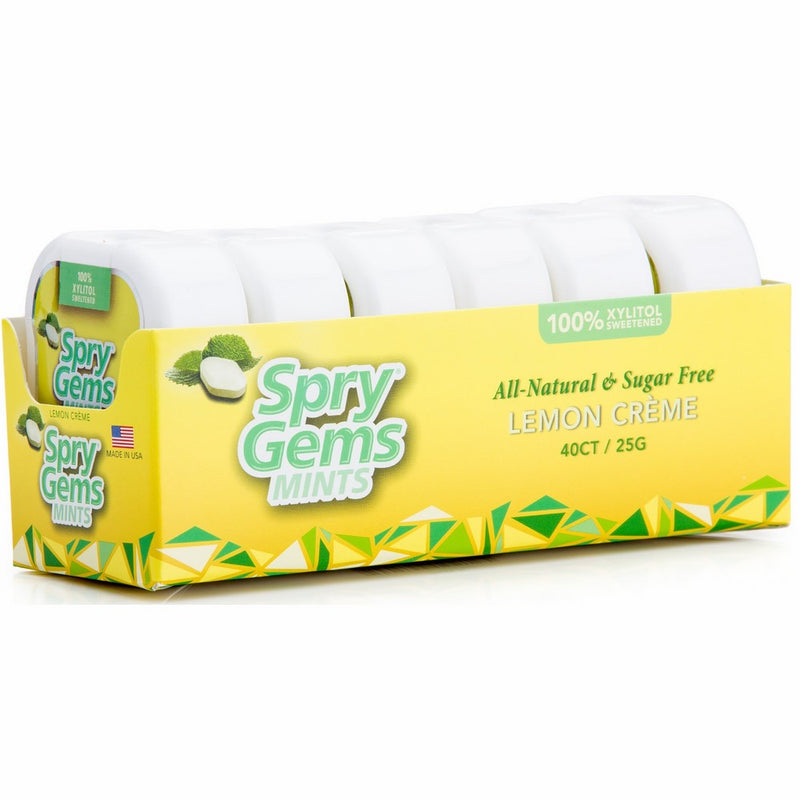 Spry Xylitol Gems Mints, Natural Lemon Crème, 40ct (6 Pack)