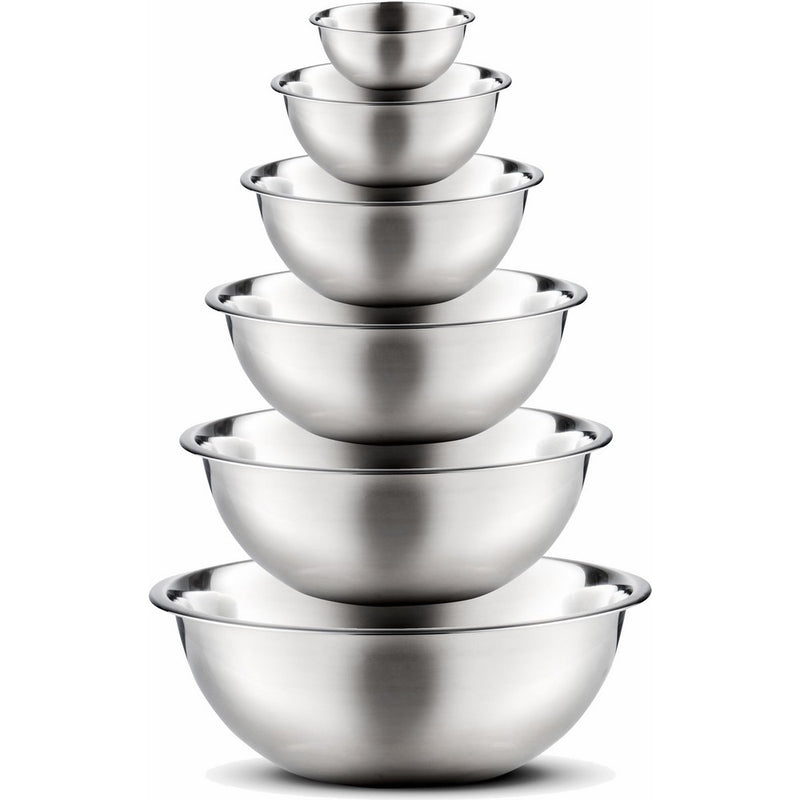 Stainless Steel Mixing Bowls by Finedine (Set of 6) Polished Mirror Finish Nesting Bowls, ¾ - 1.5-3 - 4-5 - 8 Quart - Cooking Supplies