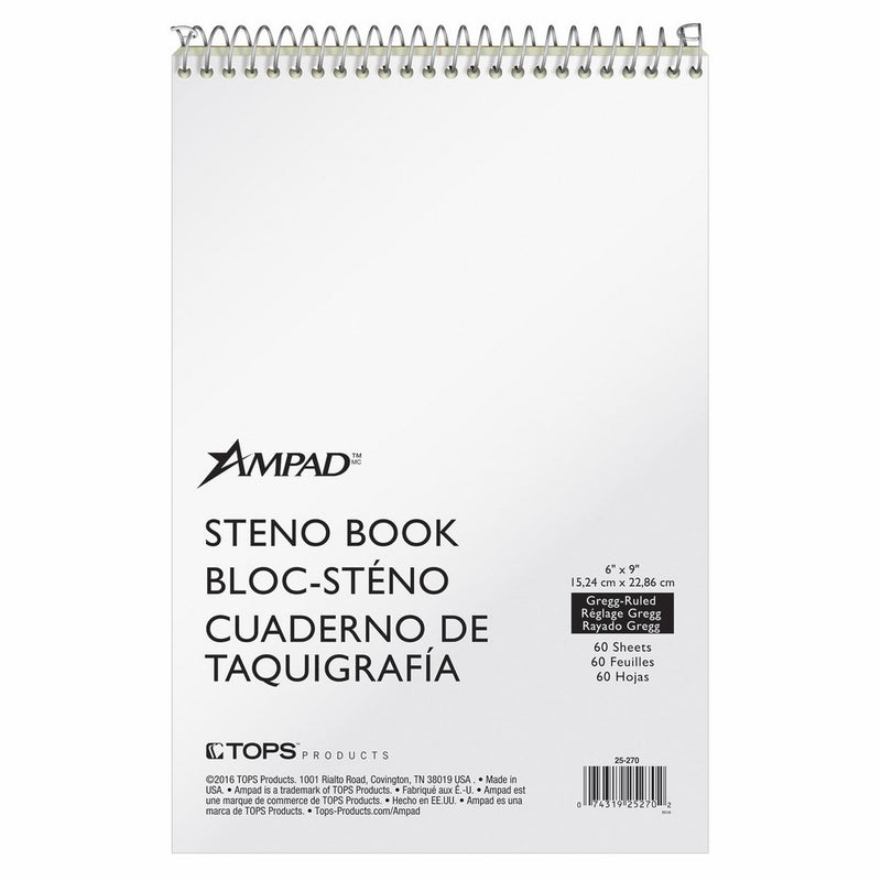 Ampad Spiral Steno Book, Gregg Rule, 6 x 9, Green Tint, 60 Sheets Per Notebook, 12 Pack (25-270)