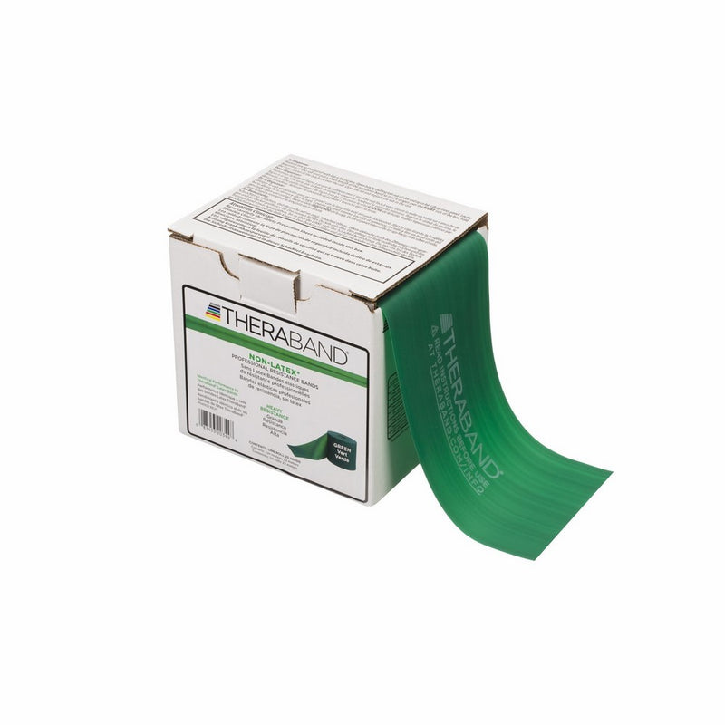 TheraBand Professional Non-Latex Resistance Bands For Upper and Lower Body Exercise Workouts, Physical Therapy, Lower Pilates, and Rehab, 25 Yard Roll Dispenser Box, Green, Heavy, Intermediate Level 1
