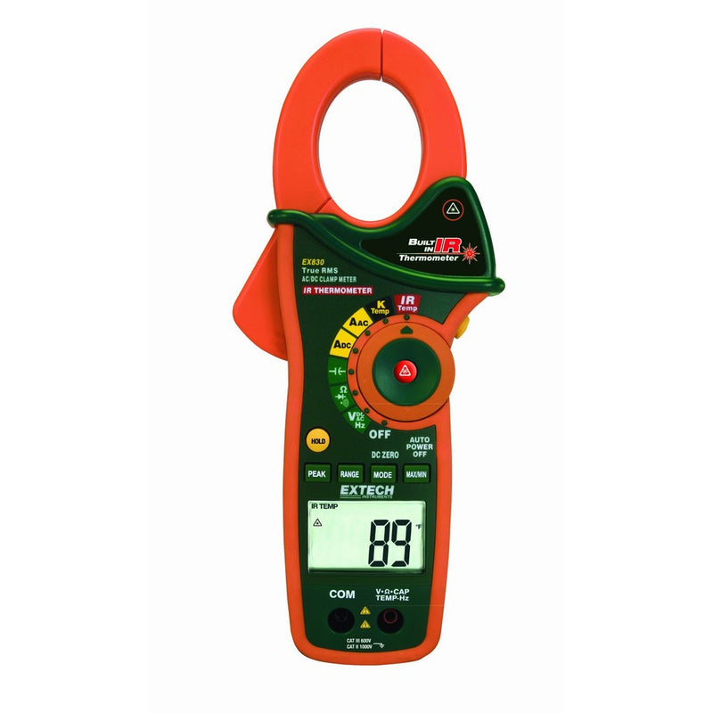 Extech EX830 True RMS 1000 Amp AC/DC Clamp Meter with Infrared Thermometer